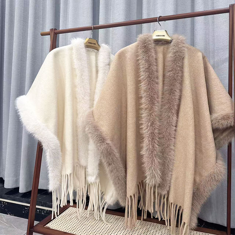 Cape en laine double face pour femme, en laine et cachemire filée