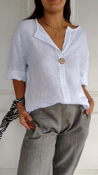 T-shirt Lin Coton Femme Col V
