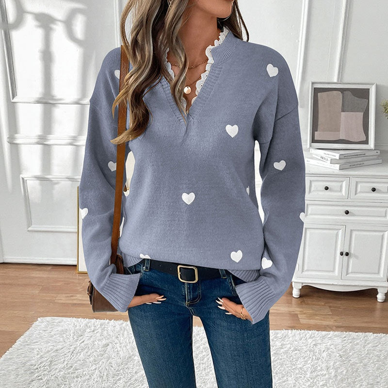Day Clothing V-neck Love Sweater For Women
