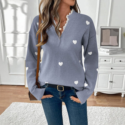 Day Clothing V-neck Love Sweater For Women