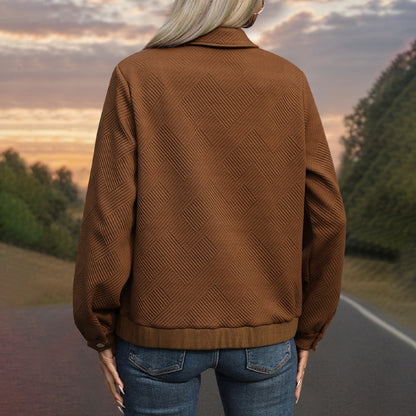 Veste décontractée à col à revers, texture unie, manches longues pour femme