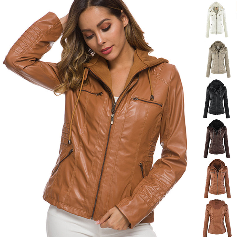 Veste Cuir Capuche Détachable Femme