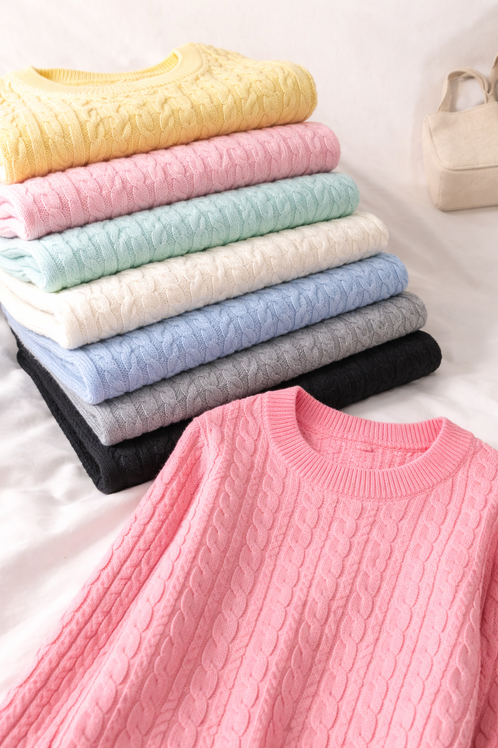 Pull Femme Torsadé Col Rond – Maille Unie Élégante à Manches Longues