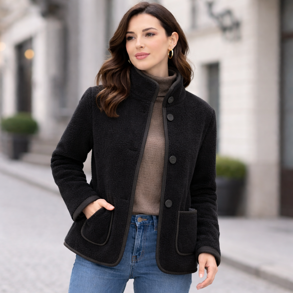 Manteau en laine d'agneau à col rond kaki pour femme