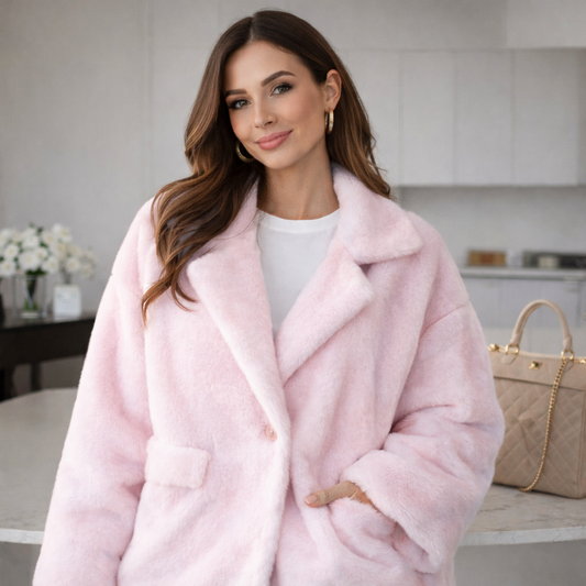 Manteau fourrure à simple boutonnage et revers larges pour les femmes