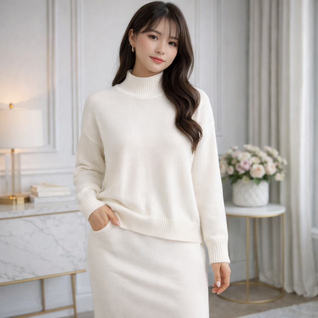 Ensemble Femme Col Roulé & Jupe Moulante –  Confort Hiver