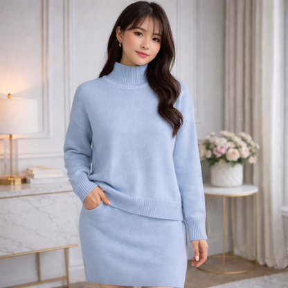 Ensemble Femme Col Roulé & Jupe Moulante –  Confort Hiver