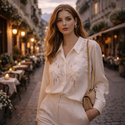 Chemise blanche brodée à col creux