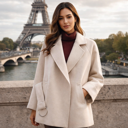Manteau court ample en laine pour femme