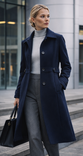 Manteau Femme en Laine – Élégant, Boutonné