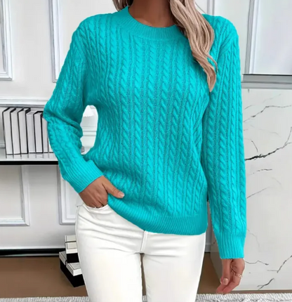 Pull Femme Torsadé Col Rond – Maille Unie Élégante à Manches Longues