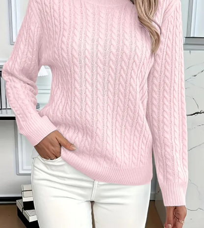 Pull Femme Torsadé Col Rond – Maille Unie Élégante à Manches Longues
