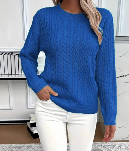 Pull Femme Torsadé Col Rond – Maille Unie Élégante à Manches Longues