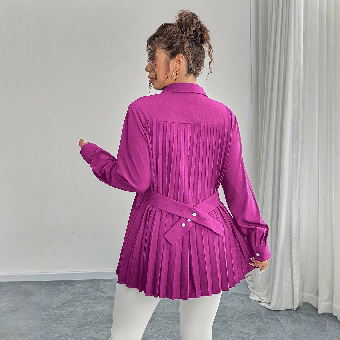 Chemise élégante et décontractée, couleur unie, avec plis à la taille