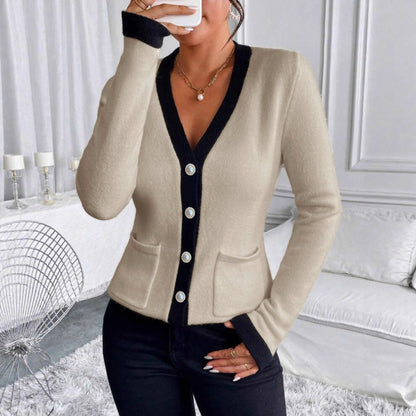Cardigan Femme Élégant à Col V Boutonné