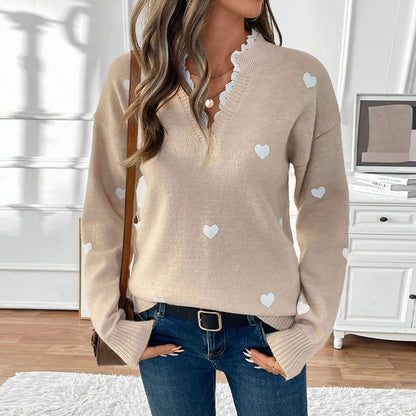 Day Clothing V-neck Love Sweater For Women