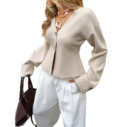 Veste courte décontractée à col en V