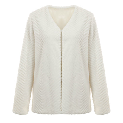 Veste en fausse fourrure à col en V pour femme