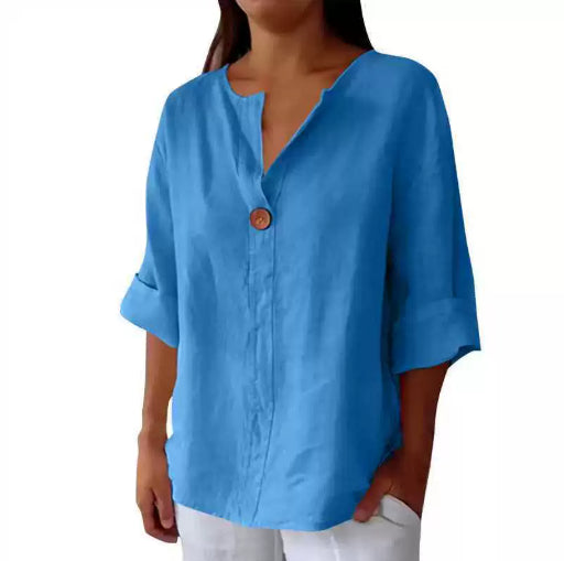 T-shirt Lin Coton Femme Col V