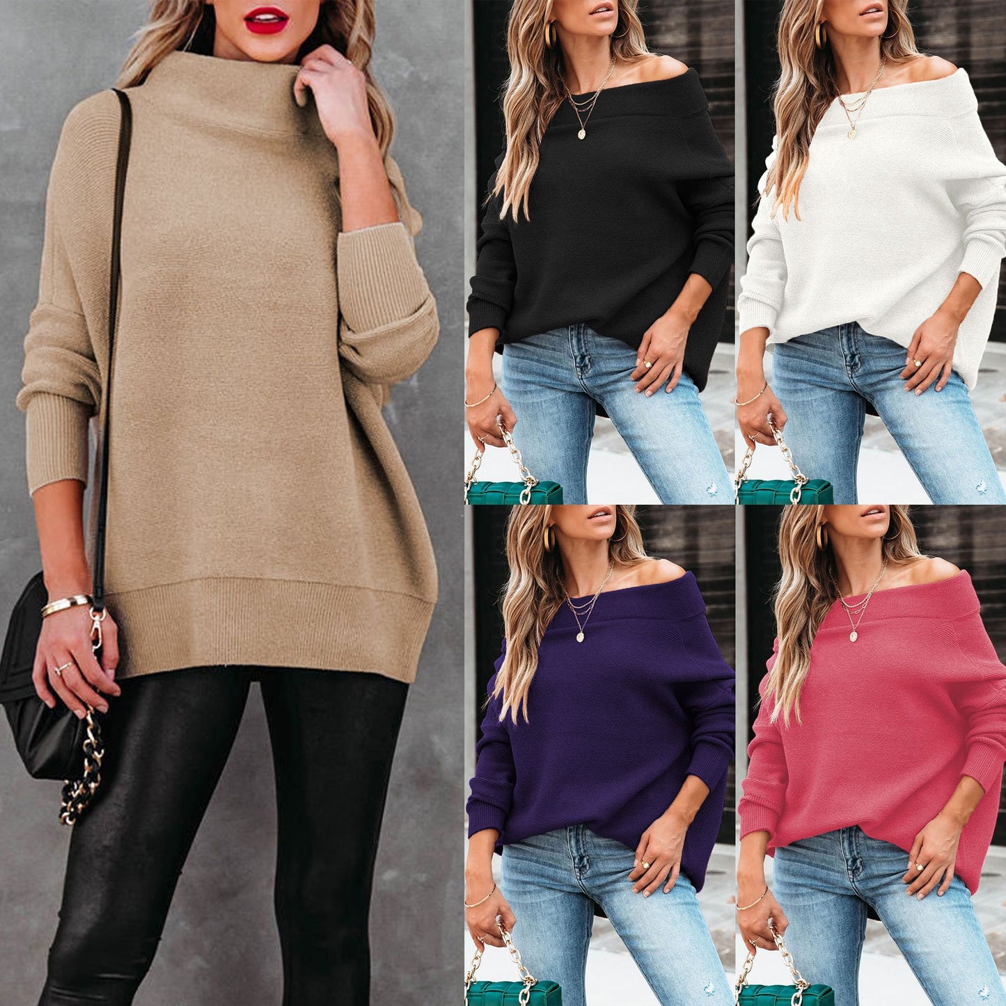Pull Femme Oversize à Col Dégagé – Confort Doux & Style Chic