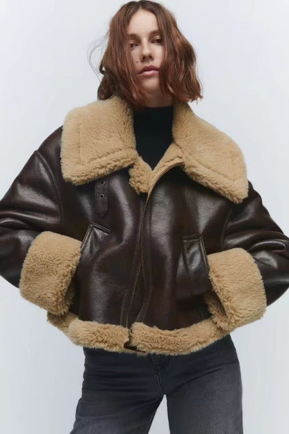Women's Casual Fur Brown Double-sided Short Coat