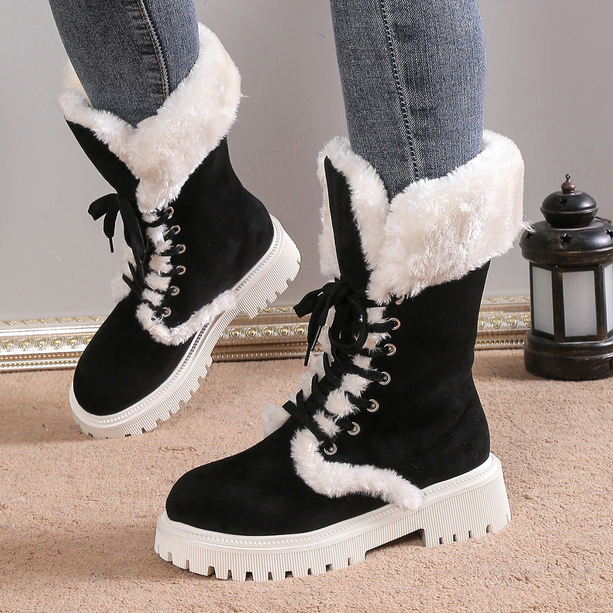 Bottes de Neige Femme à Lacets – Doublées Chaudes, Confortables