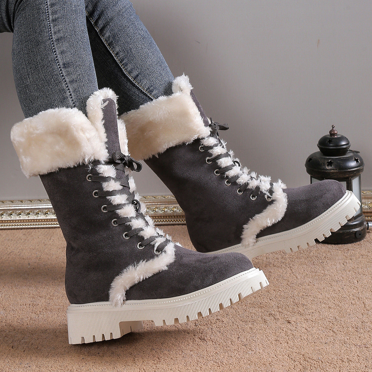 Bottes de Neige Femme à Lacets – Doublées Chaudes, Confortables