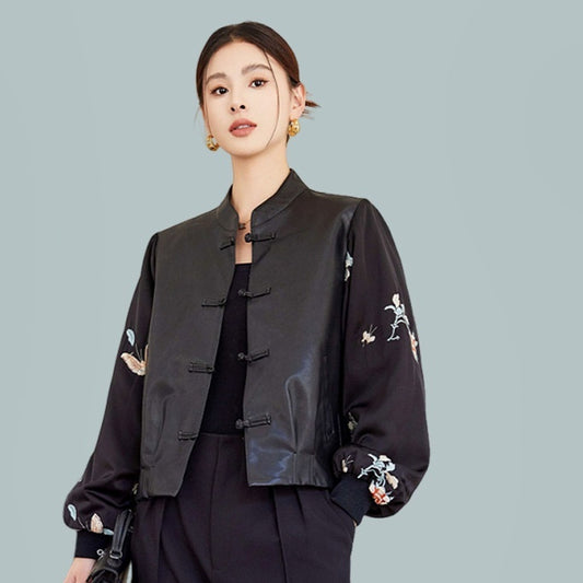 Manteau en cuir cousu de style rétro