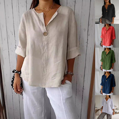 T-shirt Lin Coton Femme Col V