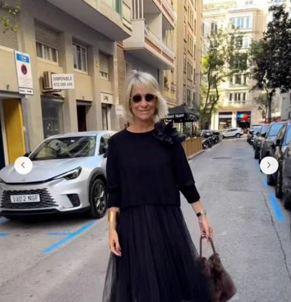 Ensemble composé d'un col rond en tricot uni et d'une robe longue