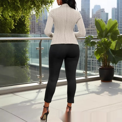 Manteau Femme en Maille Jacquard à Col Tailleur