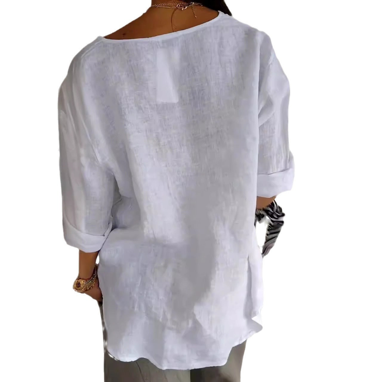 T-shirt Lin Coton Femme Col V