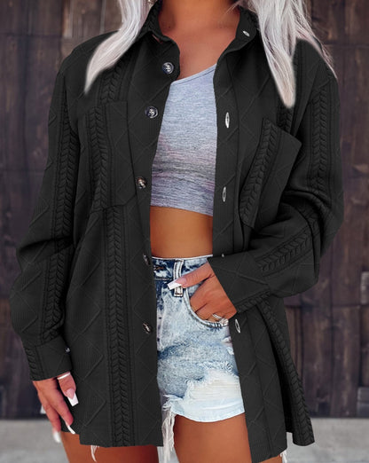 Veste  Femme en Maille à Col Polo – Boutonné, Couleur Unie & Élégance Hiver