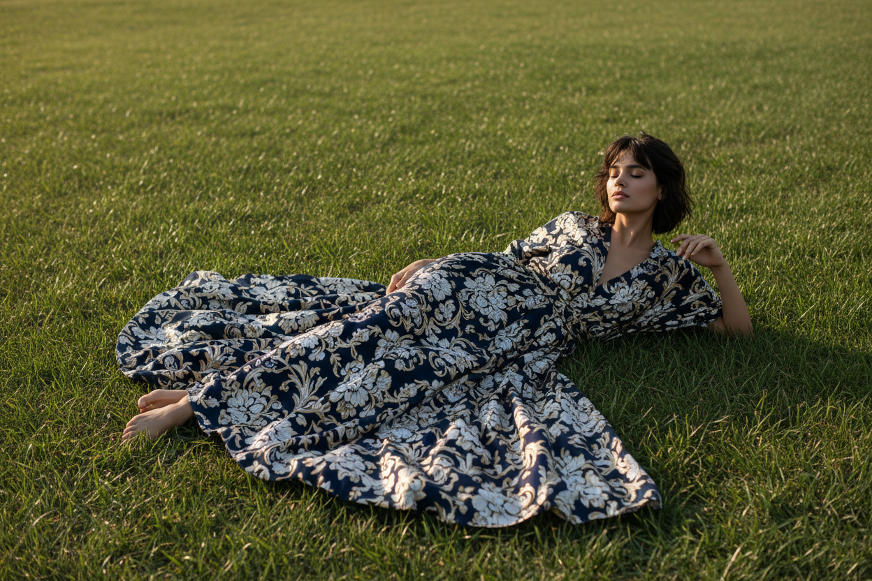 Full Model - Navy Blue Floral Dress